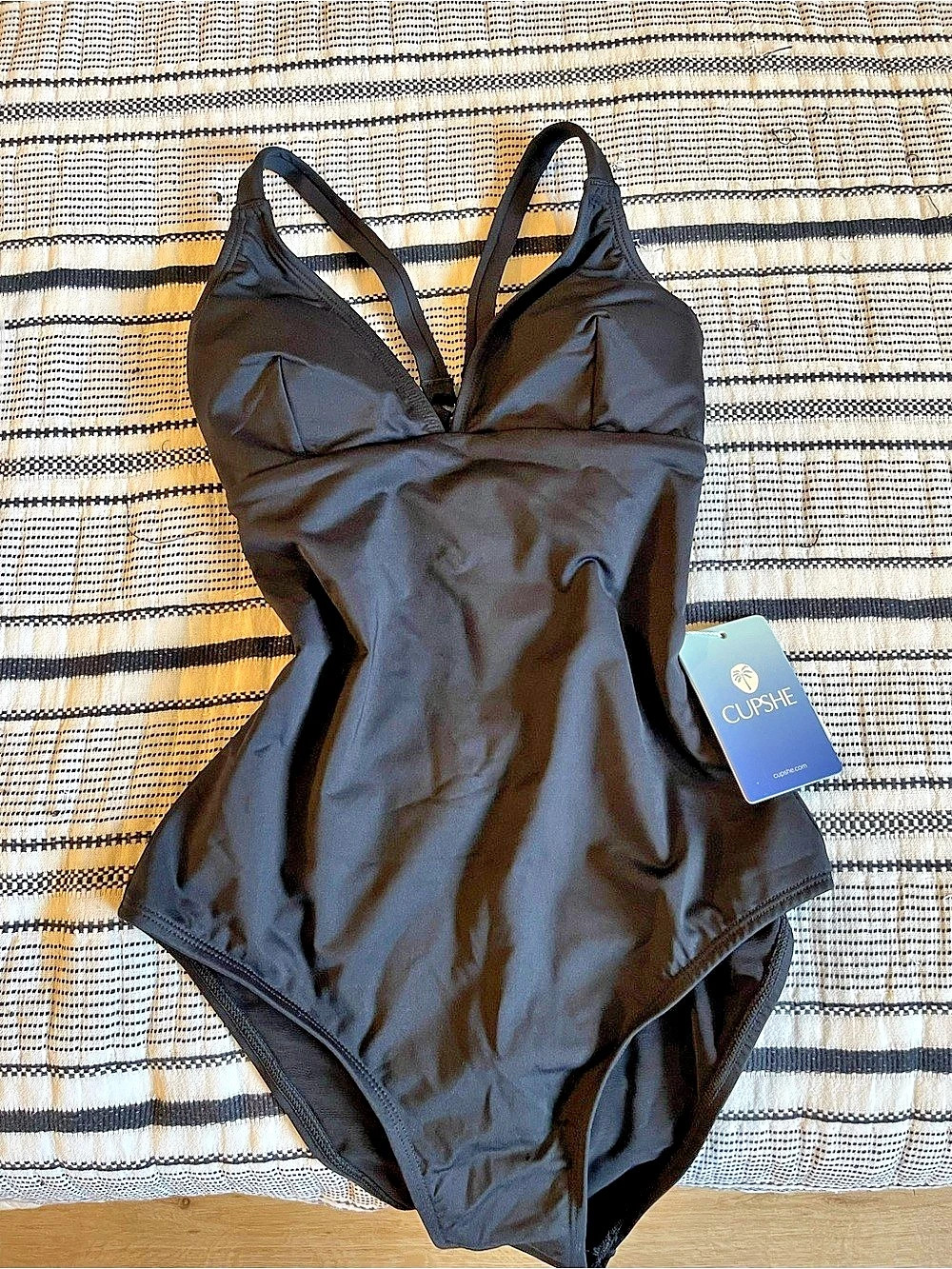 NWT Cupshe Deep Plunge Back-Tie One-Piece Black Swimsuit XS